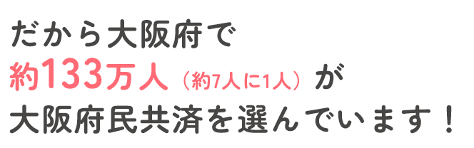 だから大阪府で約133万人（約7人に1人）が大阪府民共済を選んでいます！